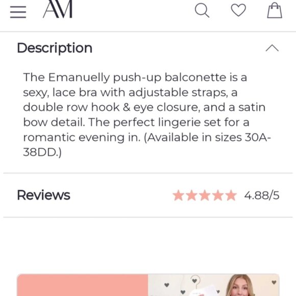 Adore Me Lingerie Lace Black Pink Balconette Bow 36DDD Emanuelly Push Up Bra - Picture 6 of 6